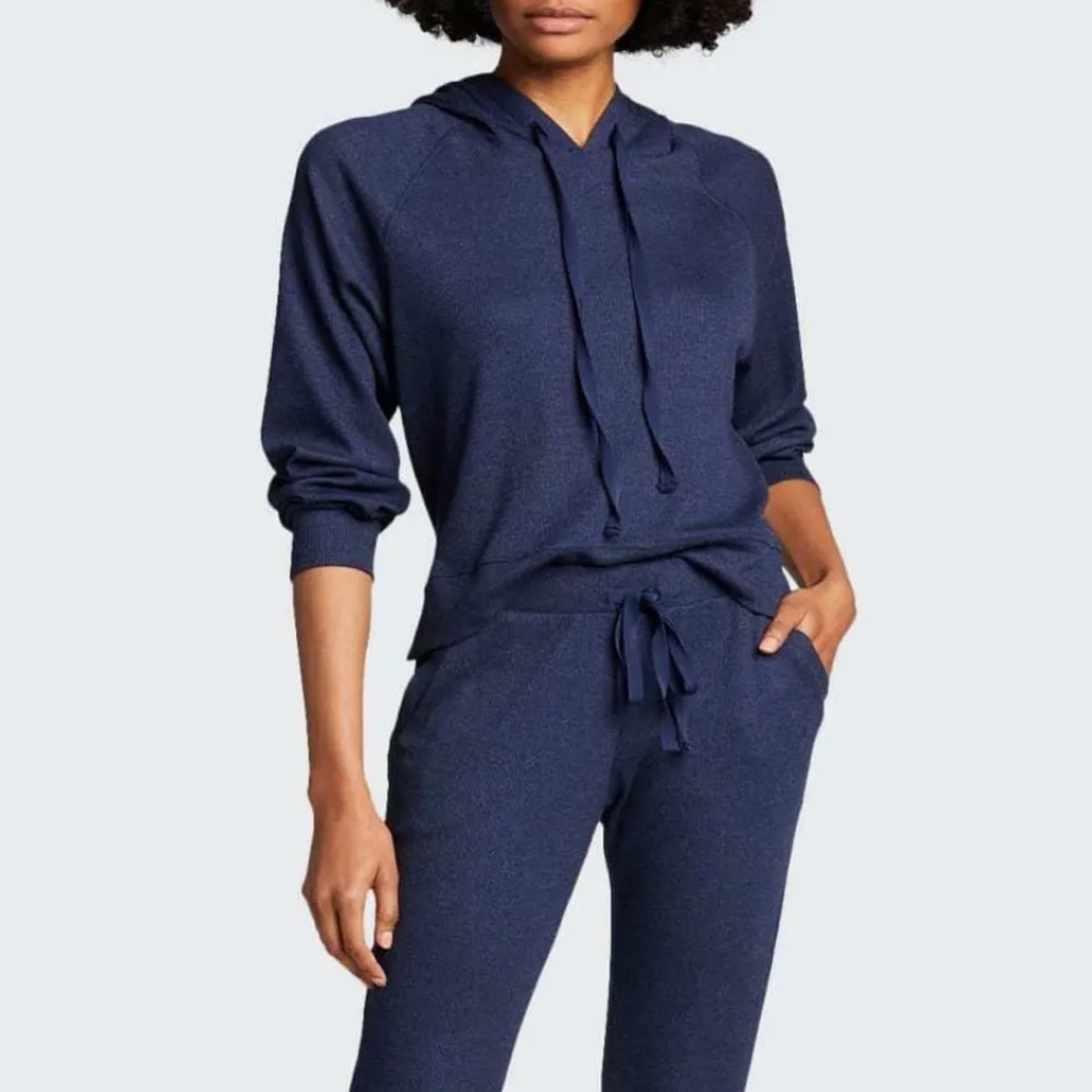NWT Terez Waffle Knit Long Sleeve Navy Blue Pullover Hoodie‎ XL